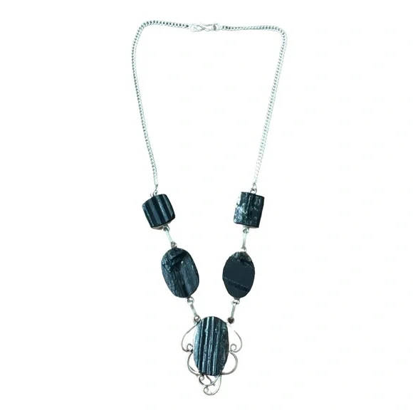 Black Tourmaline Sterling Silver Handmade Necklace - Picture 2 of 4
